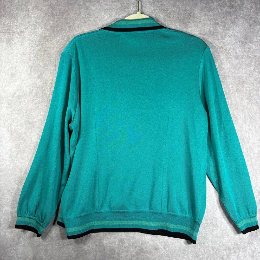 Exclusively Misook Cardigan Sweater Womens Size PM Green Knit Open Front Career‎